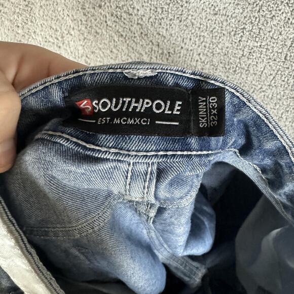 Southpole Jeans Mens 32x30 Acid Wash Skinny Moto Biker Ribbed Zip Distressed - Picture 10 of 16
